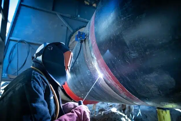 Stick welding a pipeline