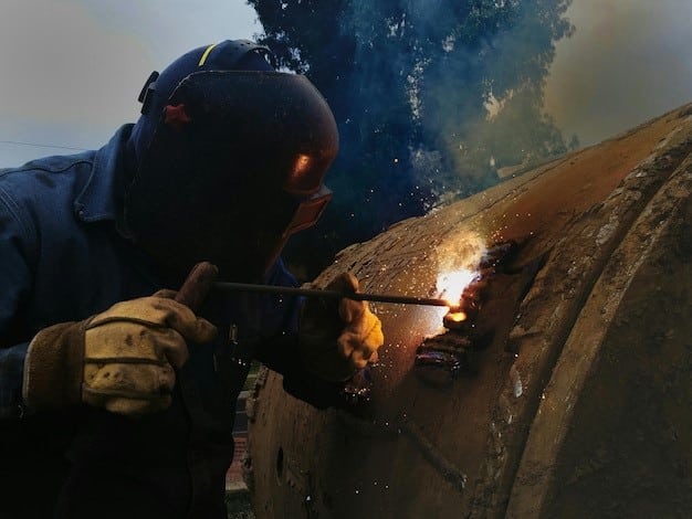 Stick welding in an outdoor setting