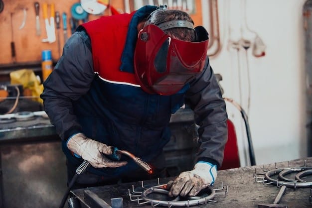 A professional welder is welding.