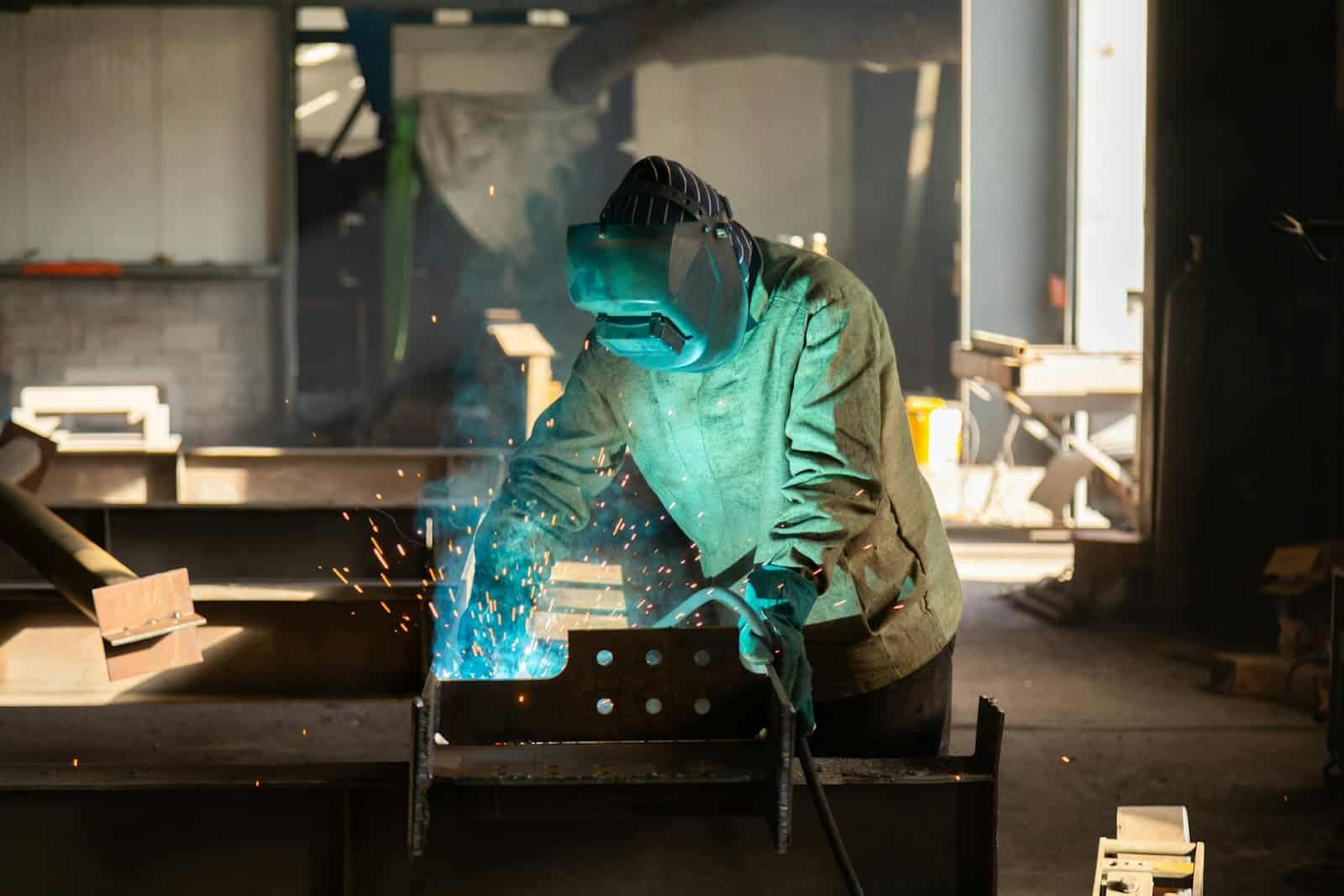 a MIG welder in use