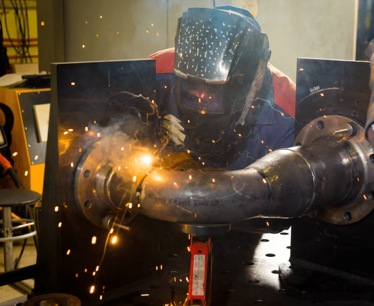Automotive welder wearing protective equipment to ensure welding safety3