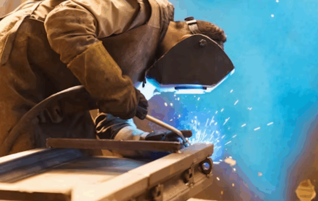 Workers are using mig welders to weld aluminum products.
