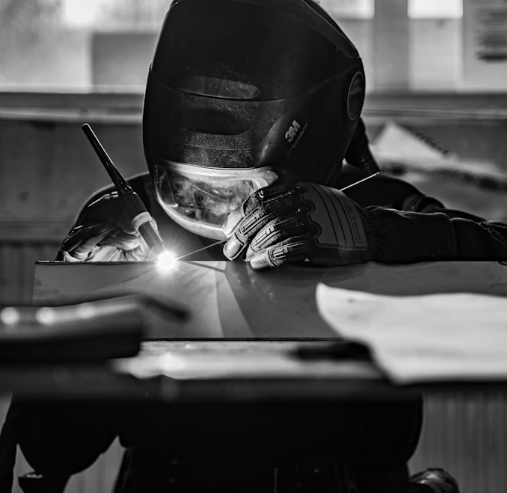 Welding hat and welding gloves for welding action