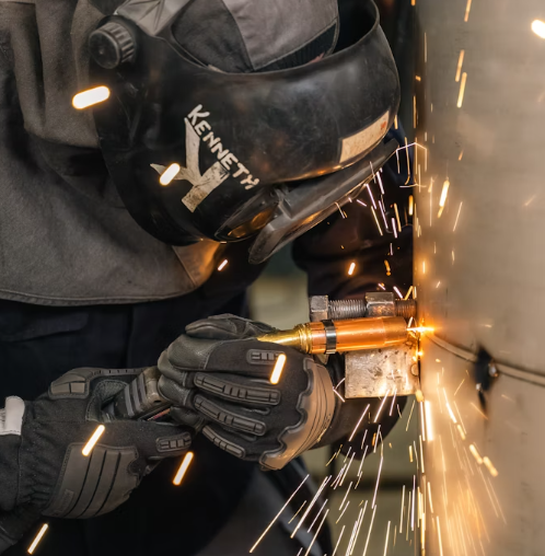 Because the male worker is MIG Weld with Flux Core Wire