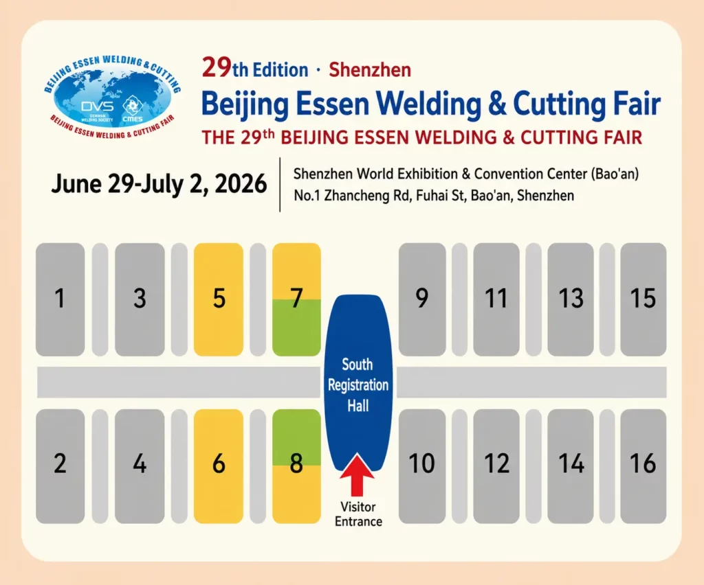 Beijing Essen Welding and Cutting Fair 2026 venue map with exhibition halls and entrance